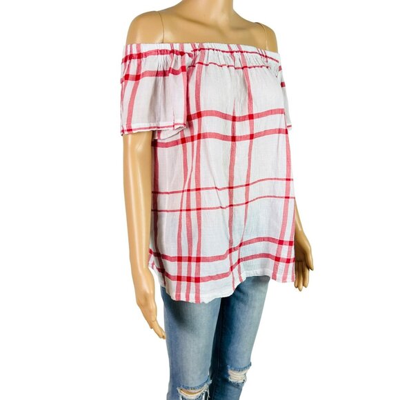 🟣🟣🟣 TURO BY VINCE CAMUTO Women's Off The Shoulder Plaid Blouse Size Small - Picture 3 of 7